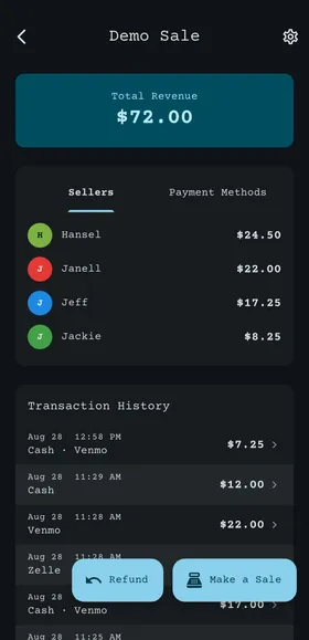 Smooth Sale home screen listing active sales