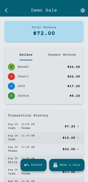 Smooth Sale home screen listing active sales